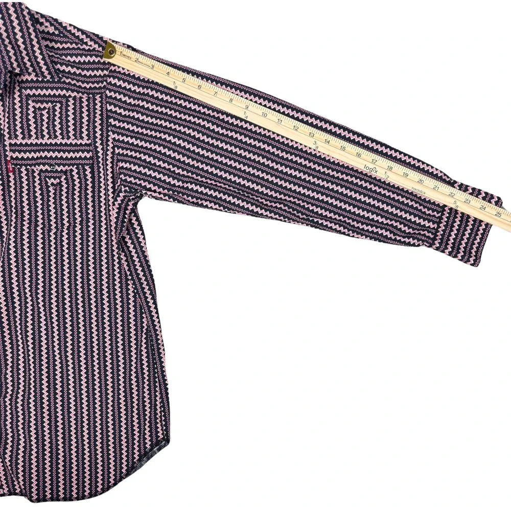 Levi's Western Shirt Geometric Zigzag Pearl Snap Mens Large Pink Black Rodeo Vtg